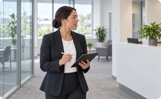 Account manager assessing a client’s premises