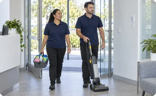 Commercial cleaners arriving at an office